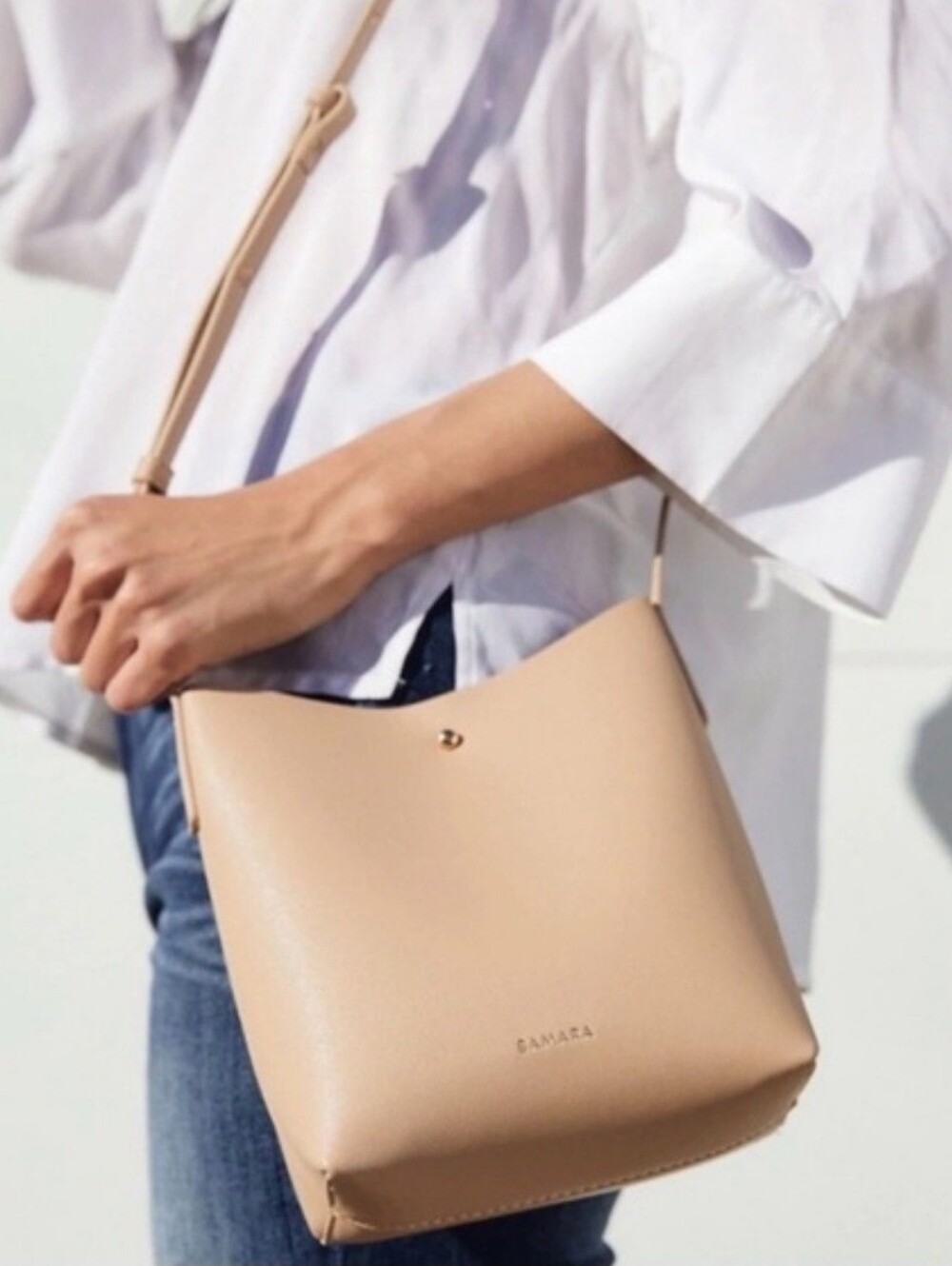 SAMARA Beige Crossbody Bucket Bag 8x8